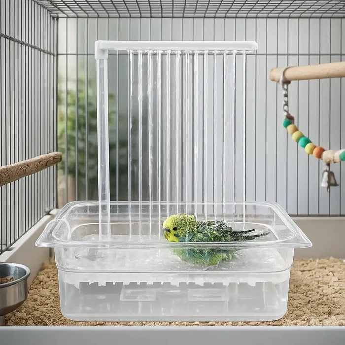Electric Bird Bath with Rain Shower – Automatic Bird Bath Fountain for Cage