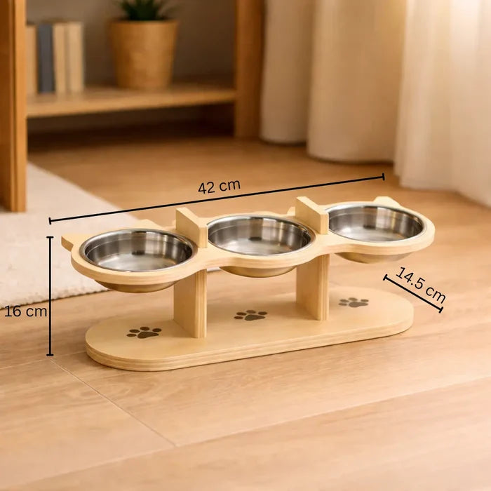 Elevated Cat Bowl with Wooden Stand – Adjustable Cat Feeding Bowl