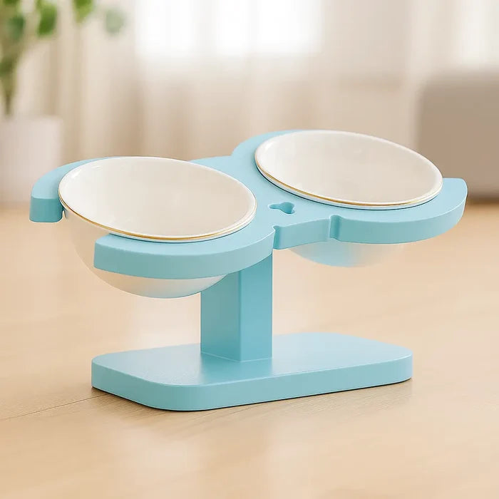 Elevated Cat Bowls with Stand – Wood & Ceramic Double Cat Bowl