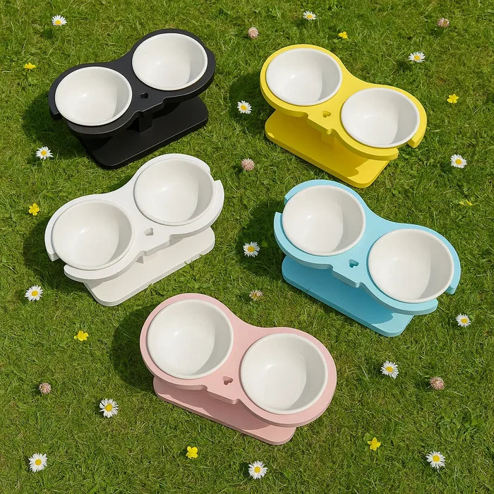 Elevated Cat Bowls with Stand – Wood & Ceramic Double Cat Bowl