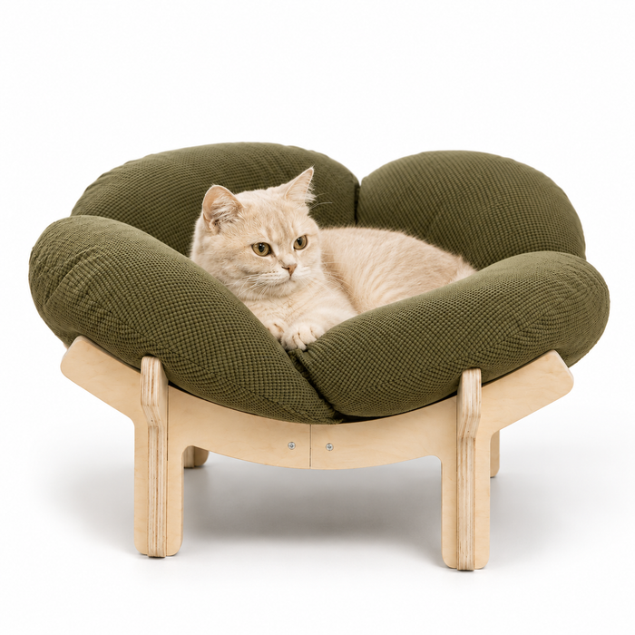 Elevated Flower Pet Sofa Bed – Wooden Lounge Chair for Cats & Small Dogs