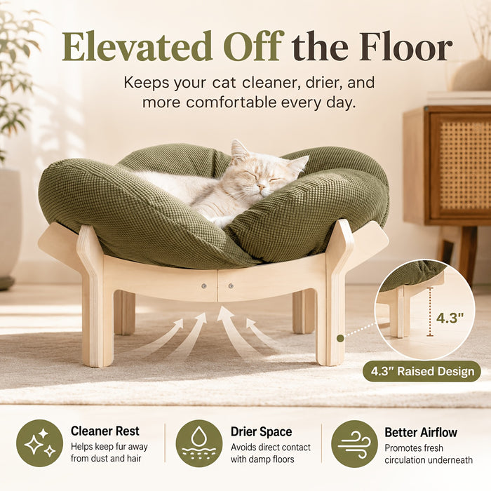 Elevated Flower Pet Sofa Bed – Wooden Lounge Chair for Cats & Small Dogs