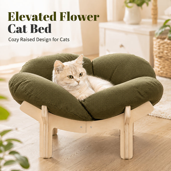 Elevated Flower Pet Sofa Bed – Wooden Lounge Chair for Cats & Small Dogs