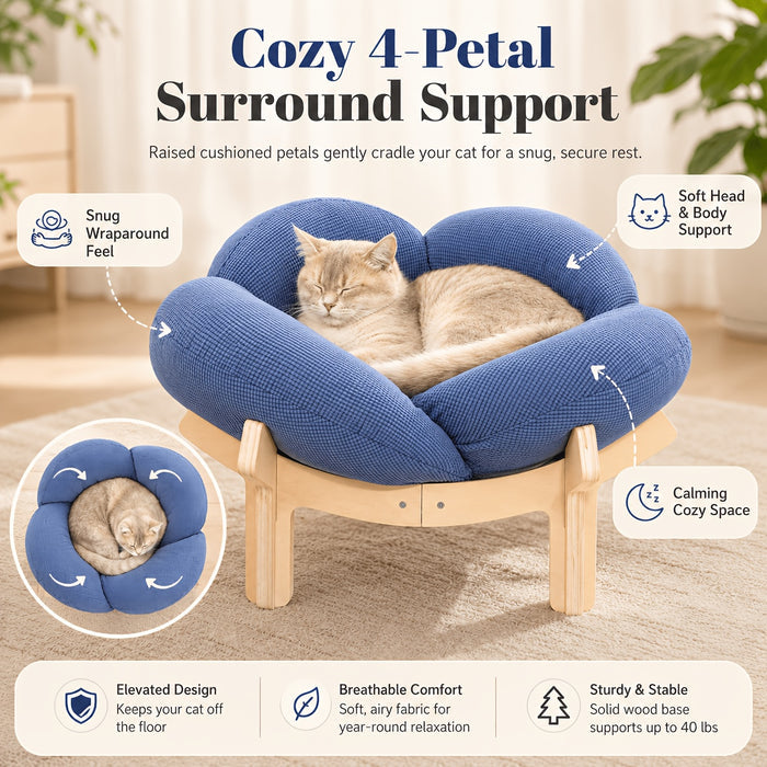 Elevated Flower Pet Sofa Bed – Wooden Lounge Chair for Cats & Small Dogs