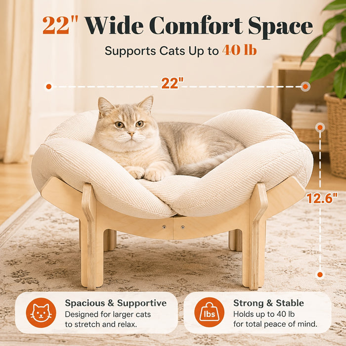 Elevated Flower Pet Sofa Bed – Wooden Lounge Chair for Cats & Small Dogs