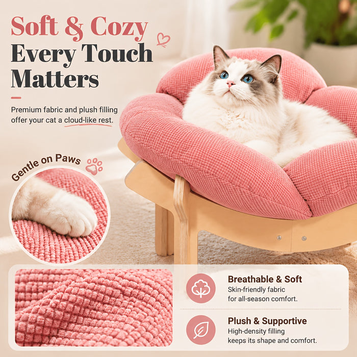 Elevated Flower Pet Sofa Bed – Wooden Lounge Chair for Cats & Small Dogs