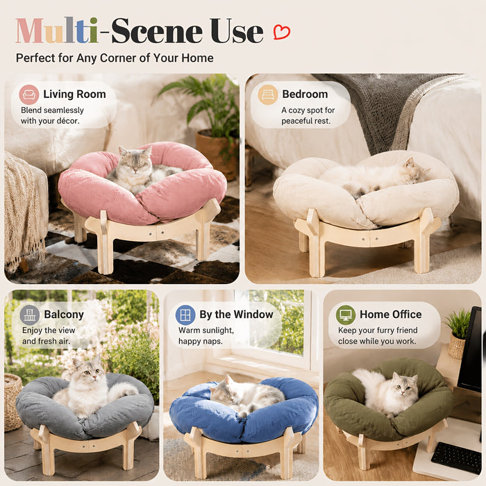 Elevated Flower Pet Sofa Bed – Wooden Lounge Chair for Cats & Small Dogs