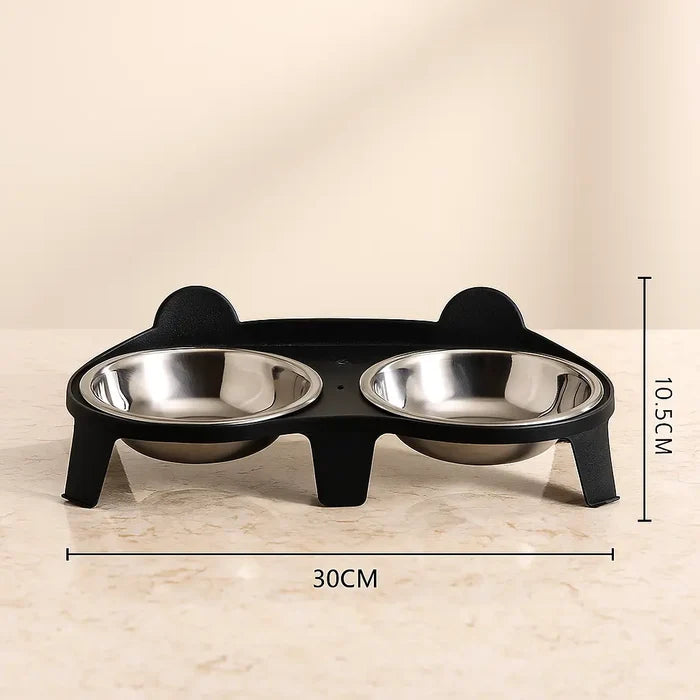 Elevated Stainless Steel Cat Bowls – Double Cat Bowl with Tilted Stand