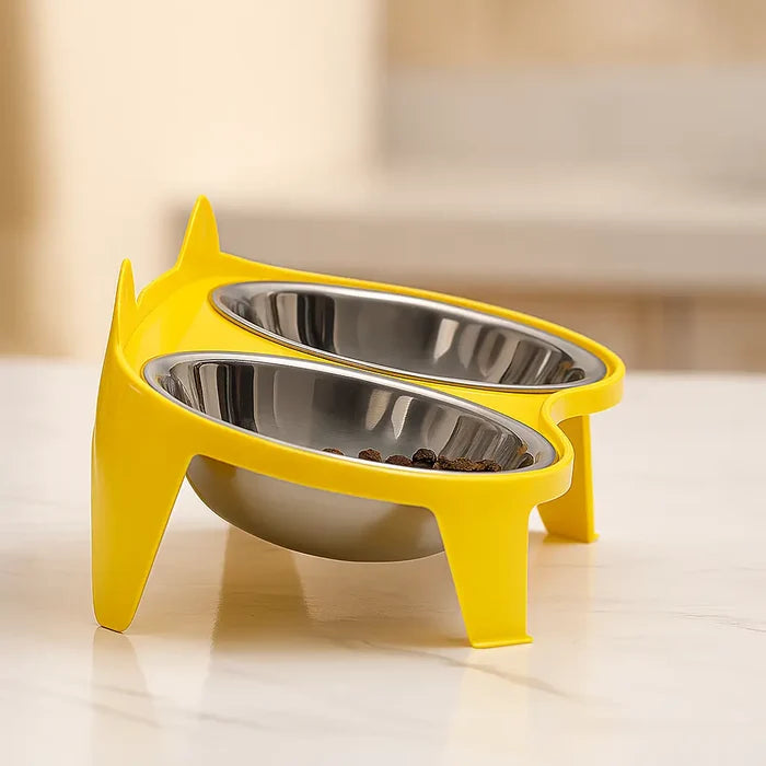 Elevated Stainless Steel Cat Bowls – Double Cat Bowl with Tilted Stand