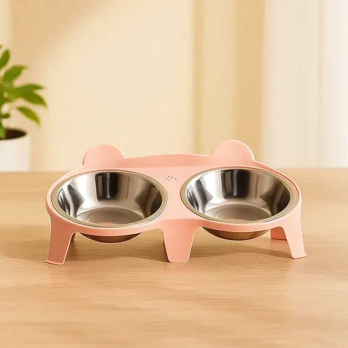 Elevated Stainless Steel Cat Bowls – Double Cat Bowl with Tilted Stand