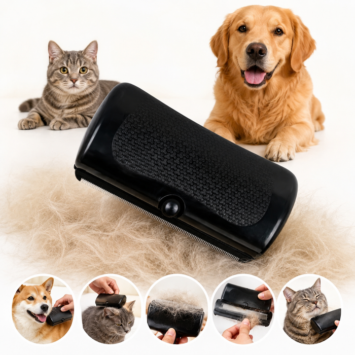 Ergonomic Pet Deshedding Brush with Stainless Steel Comb for Dogs & Cats