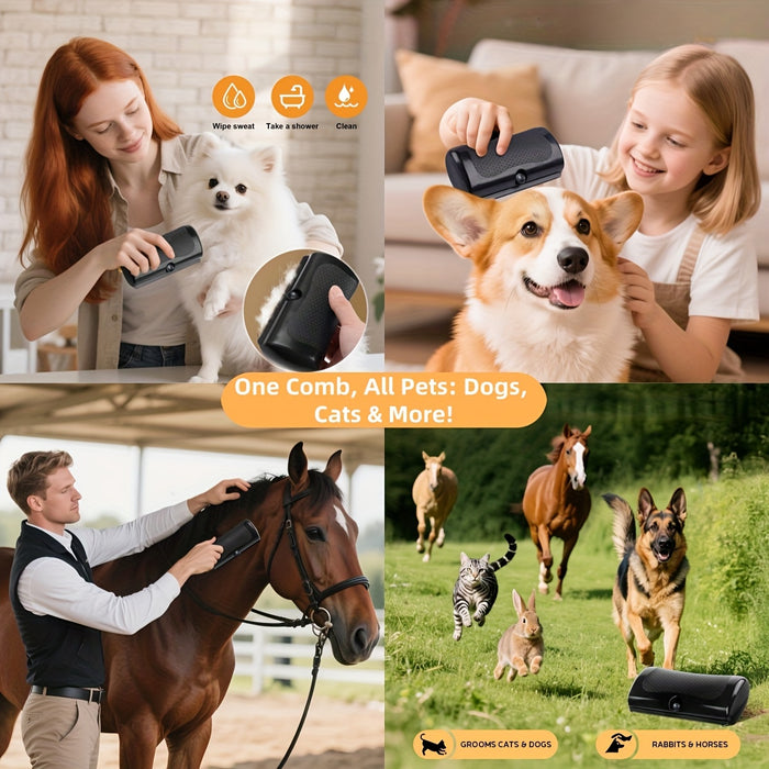 Ergonomic Pet Deshedding Brush with Stainless Steel Comb for Dogs & Cats