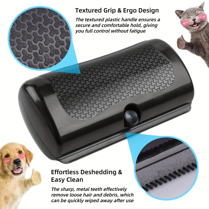 Ergonomic Pet Deshedding Brush with Stainless Steel Comb for Dogs & Cats