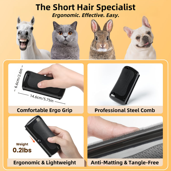 Ergonomic Pet Deshedding Brush with Stainless Steel Comb for Dogs & Cats
