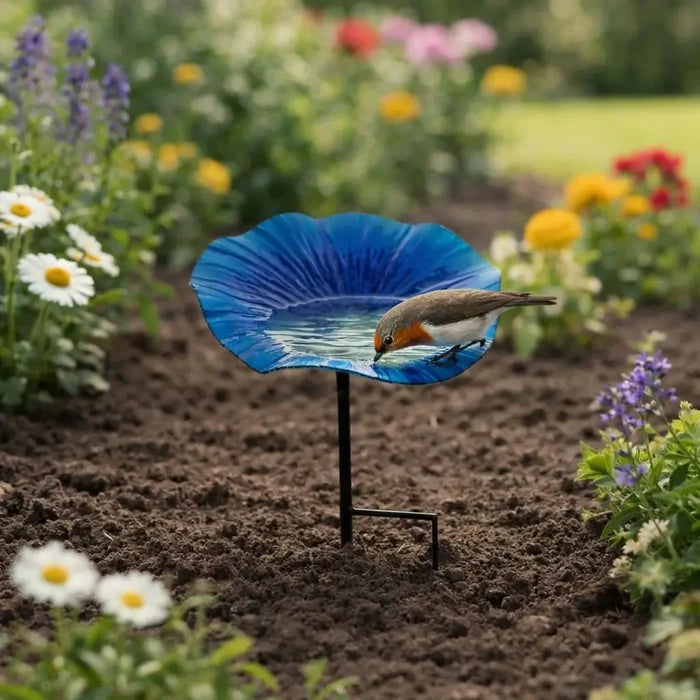 Flower Bird Bath & Bird Feeder Station with Ground Stake – Outdoor Garden Bird Feeder