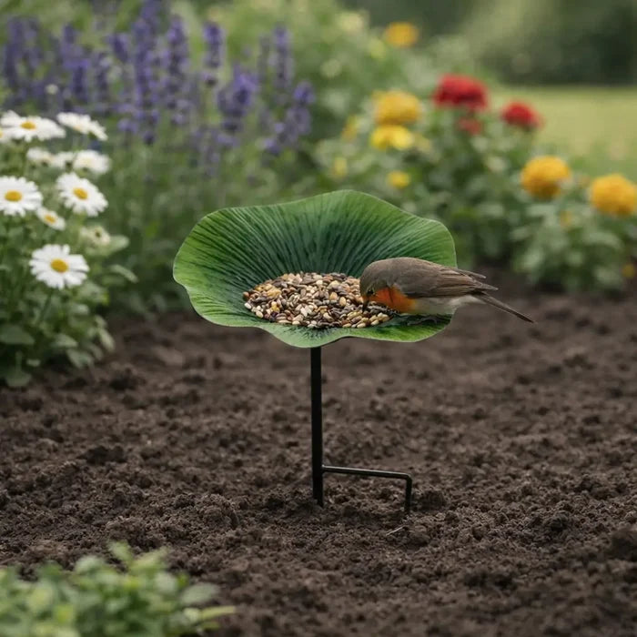 Flower Bird Bath & Bird Feeder Station with Ground Stake – Outdoor Garden Bird Feeder