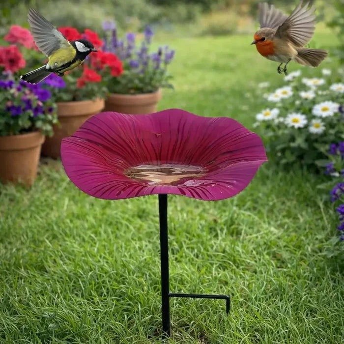 Flower Bird Bath & Bird Feeder Station with Ground Stake – Outdoor Garden Bird Feeder