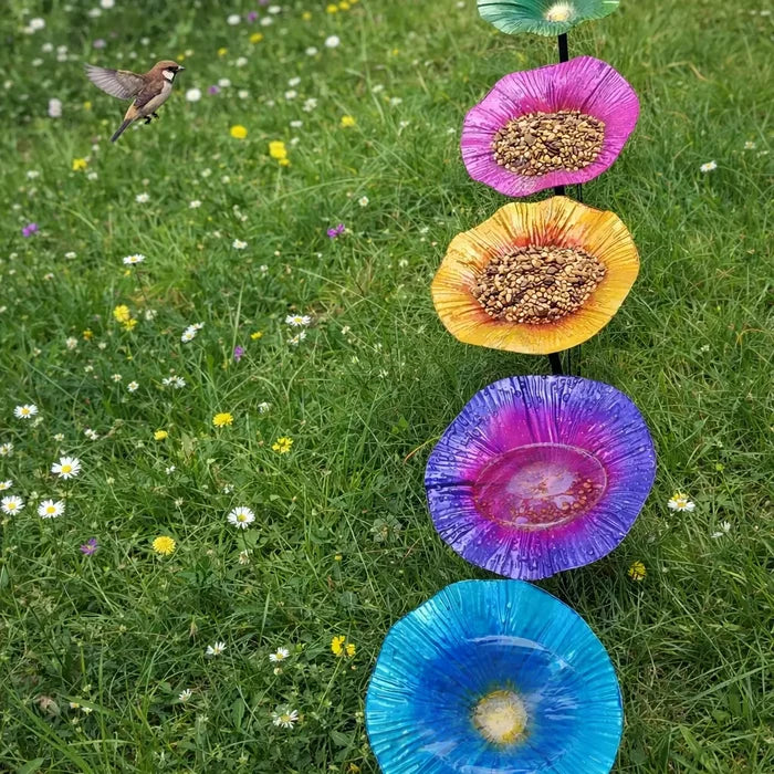 Flower Bird Bath & Bird Feeder Station with Ground Stake – Outdoor Garden Bird Feeder