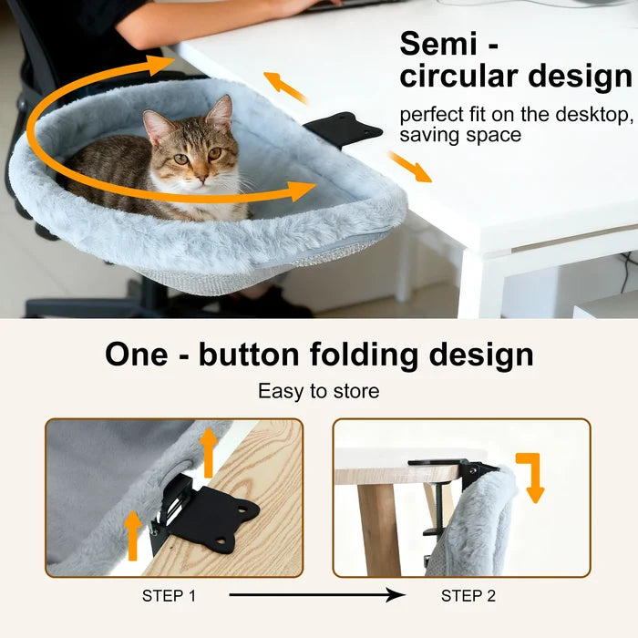 Foldable Cat Desk Hammock Bed – Space-Saving Hanging Cat Perch