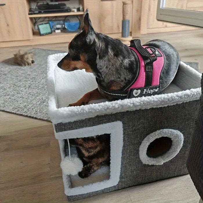 Foldable Multi-Level Cat House with Tunnel, Scratcher & Cozy Bed