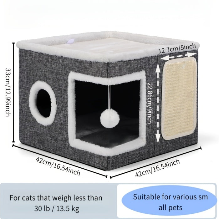 Foldable Multi-Level Cat House with Tunnel, Scratcher & Cozy Bed