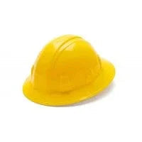Yellow full brim hard hat for construction safety, industrial protective helmet
