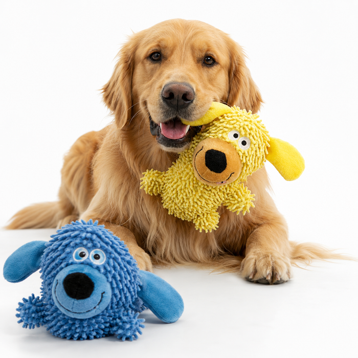 Funny Dog Chew Toy for Teeth Cleaning | Soft Plush Toy Blue & Yellow