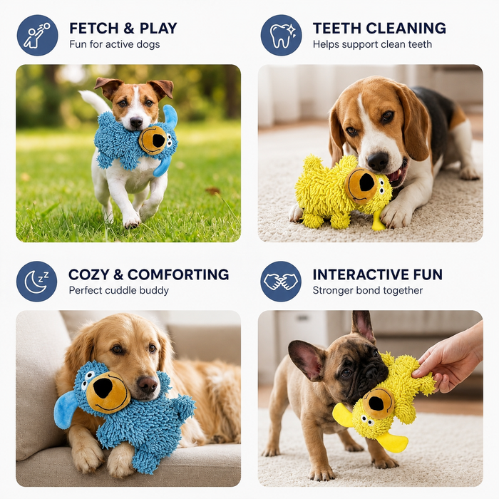 Funny Dog Chew Toy for Teeth Cleaning | Soft Plush Toy Blue & Yellow