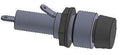 Black cylindrical fuse holder with mounting nut and terminals for electrical panel installation