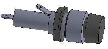 Black cylindrical fuse holder with mounting nut and terminals for electrical panel installation