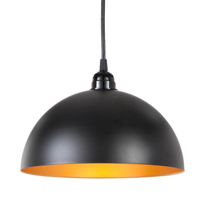 Half-Dome Metal Light Shades with 1-5/8" Center Hole, Satin Black w/Gold Inside - 5 Sizes (08317BKG)