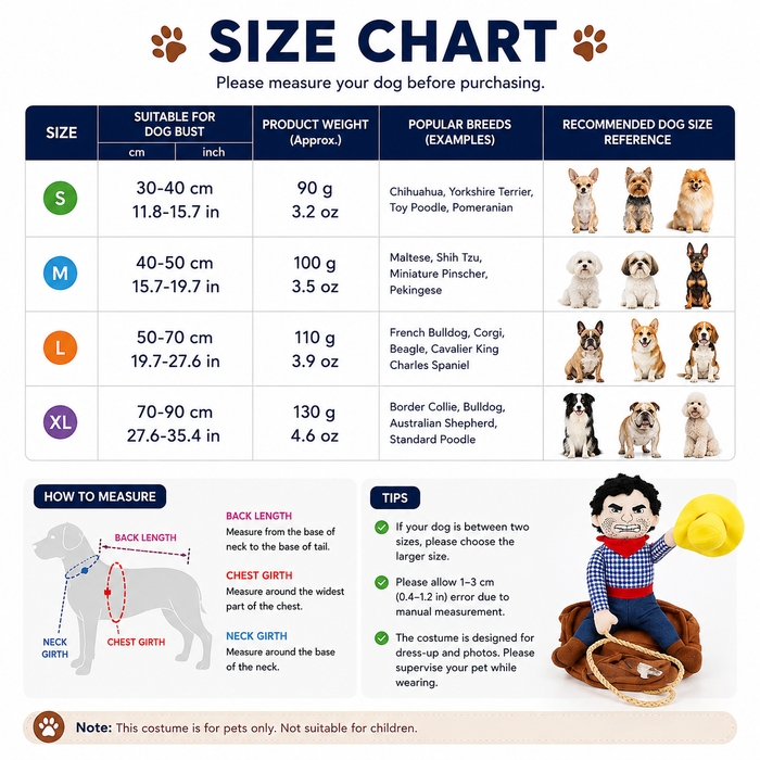 Halloween Cowboy Dog Costume | Funny Western Outfit for Small & Large Dogs