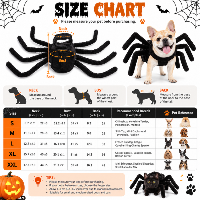 Halloween Spider Dog Costume | Funny Spider Outfit for Cats & Small Dogs