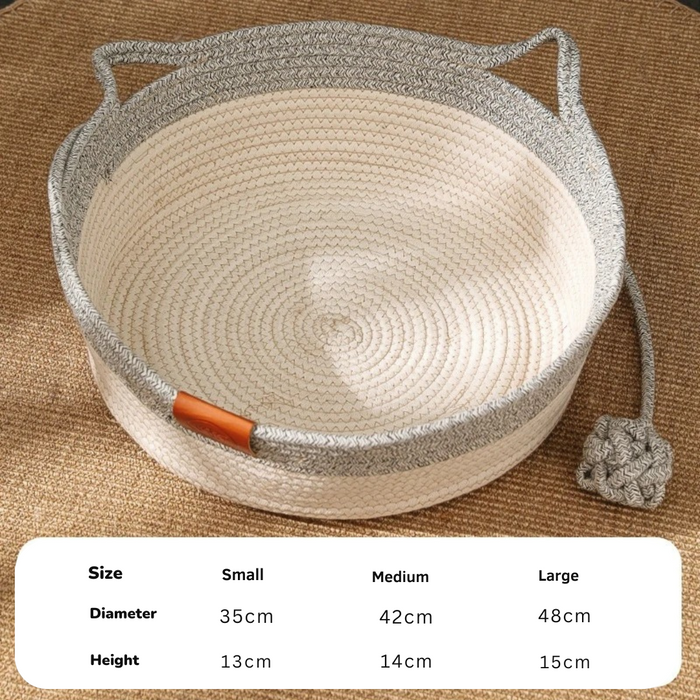Hand-Woven Cotton Rope Cat Bed – Cozy Round Pet Bed for Cats