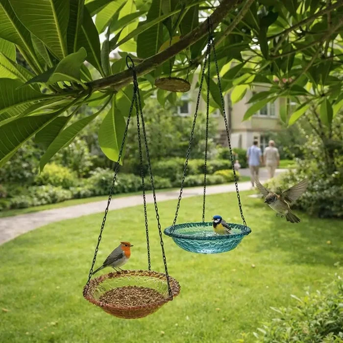 Hanging Bird Bath & Bird Feeder Bowl for Garden – Outdoor Bird Feeder with Chain