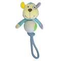 Plush monkey toy with a rope on a white background