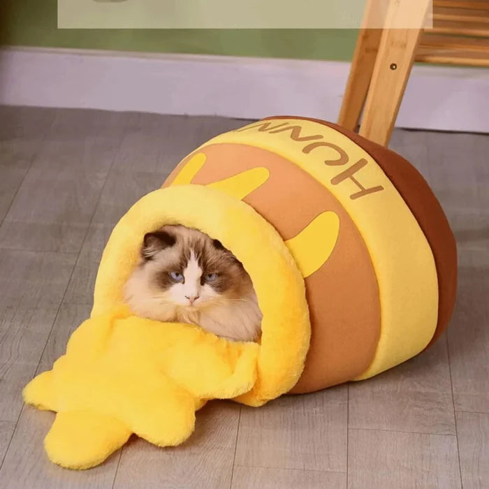 Honey Pot Pet Nest – Cozy Plush Cat & Dog Bed for Deep, Comfortable Sleep