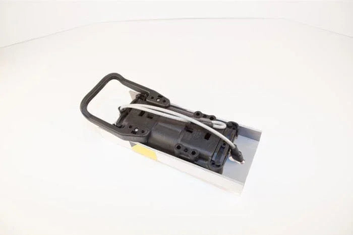 Industrial battery charger Euro connector lockout with sturdy black handle and attached cable