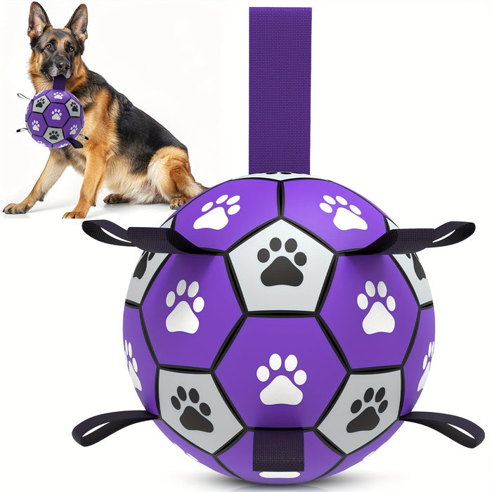 Interactive Dog Soccer Ball Toy – Durable Rubber Training Ball with Tug Straps