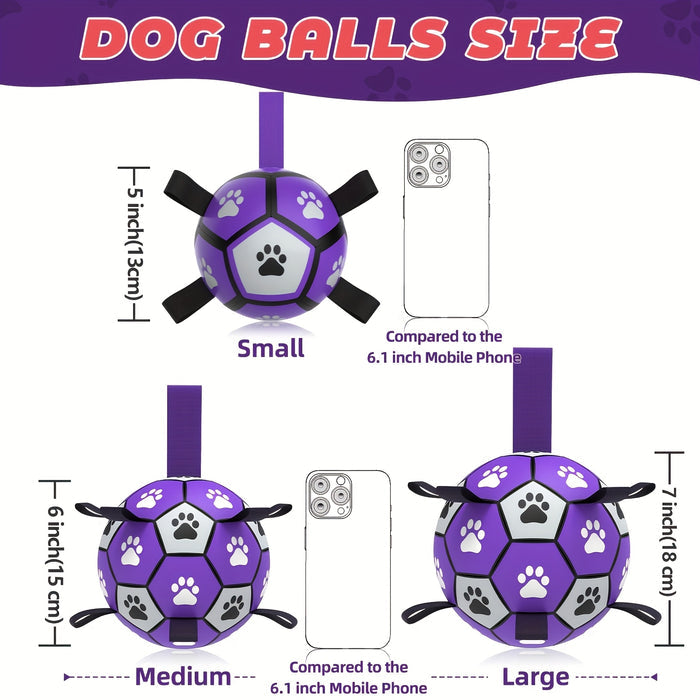 Interactive Dog Soccer Ball Toy – Durable Rubber Training Ball with Tug Straps