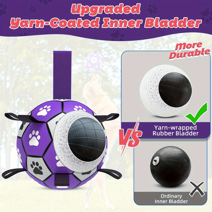 Interactive Dog Soccer Ball Toy – Durable Rubber Training Ball with Tug Straps