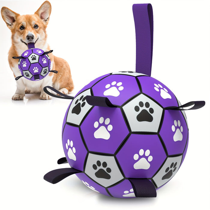 Interactive Dog Soccer Ball Toy – Durable Rubber Training Ball with Tug Straps