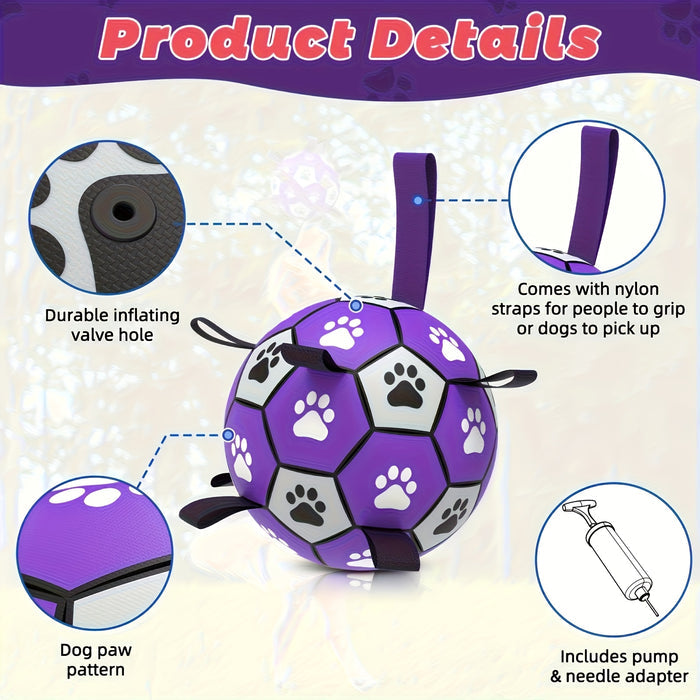 Interactive Dog Soccer Ball Toy – Durable Rubber Training Ball with Tug Straps