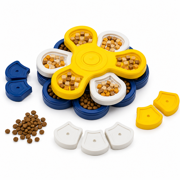 Interactive Rotating Slow Feeder Dog Bowl – Flower IQ Puzzle Feeding Toy