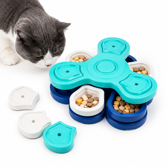 Interactive Rotating Slow Feeder Dog Bowl – Flower IQ Puzzle Feeding Toy