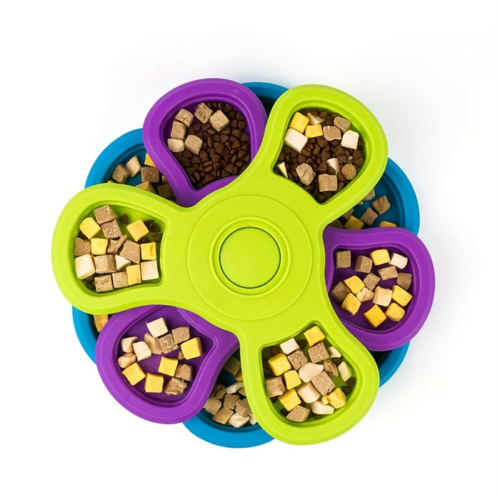 Interactive Rotating Slow Feeder Dog Bowl – Flower IQ Puzzle Feeding Toy