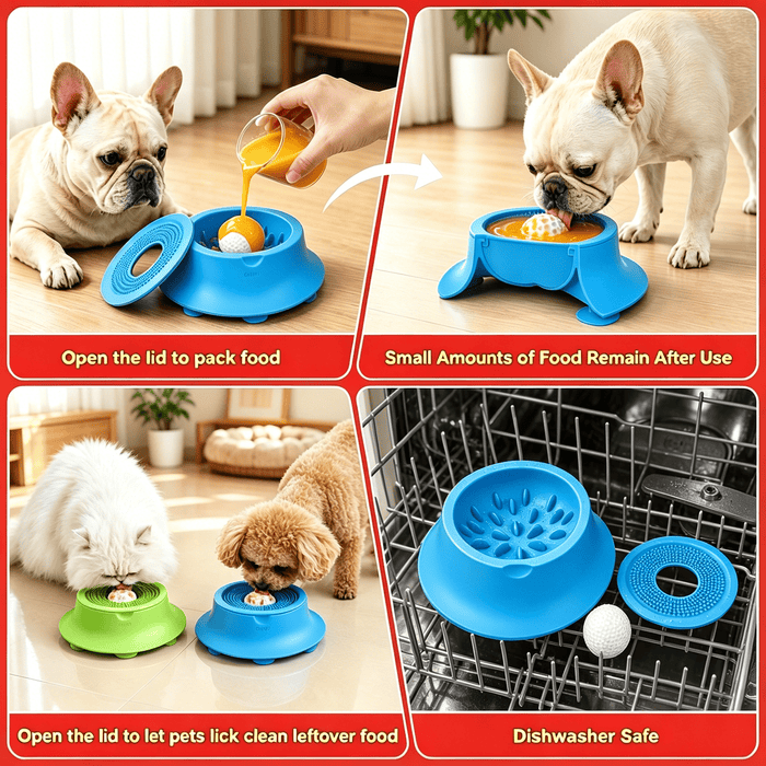 Interactive Slow Feeder Lick Bowl for Dogs & Cats with Rolling Ball 170ml