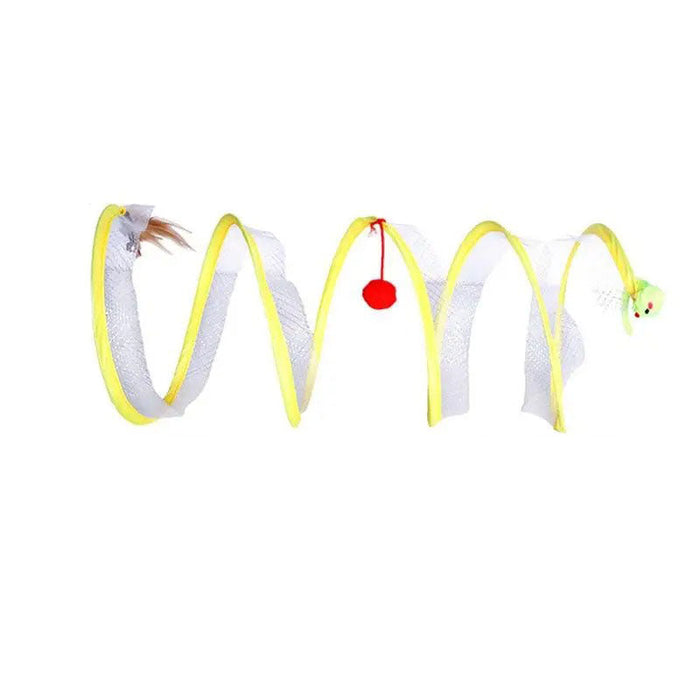 Interactive Spiral Cat Toy | Spring-Shaped Cat Tunnel with Hanging Balls & Feathers