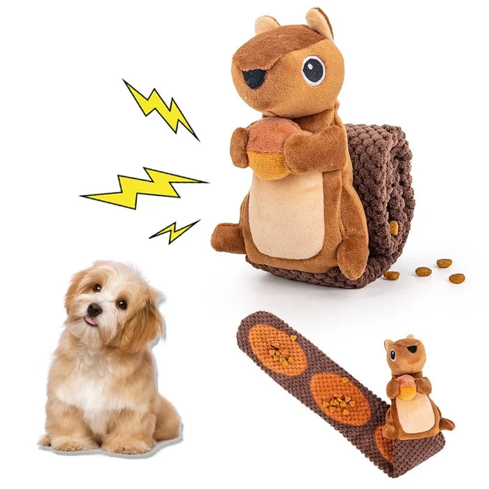 Interactive Squirrel Treat Dispenser Dog Toy | Squeaky Snuffle Puzzle