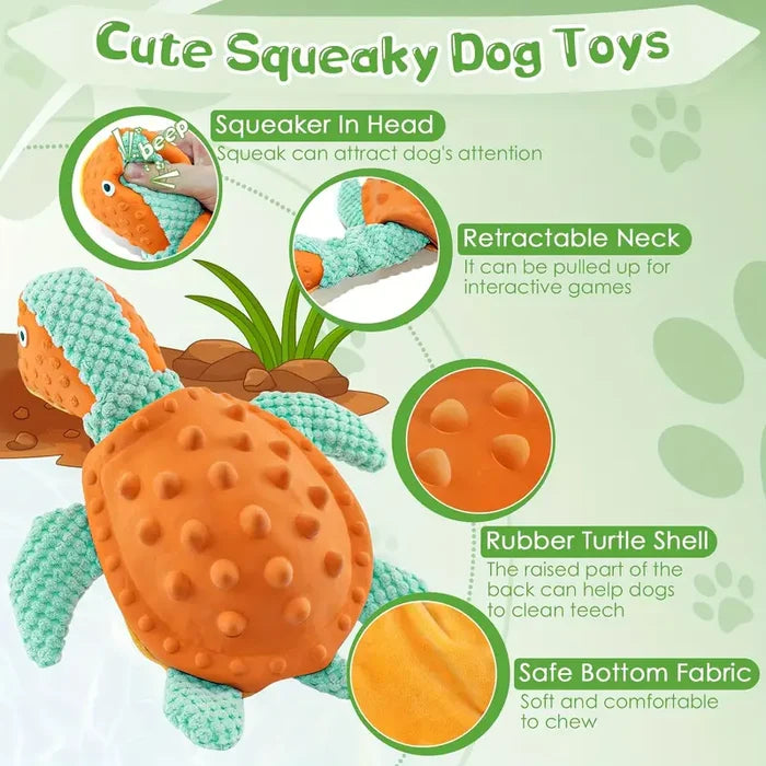 Interactive Turtle Snuffle Dog Toy | Squeaky Puzzle Toy with Hide-and-Seek Treat Pockets